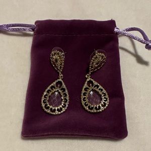 Kendra Scott gold tear drop earrings with clear stone